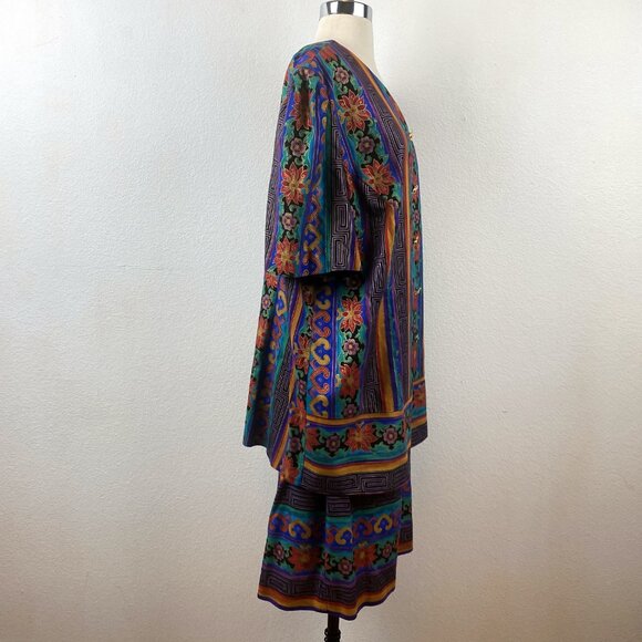 Vintage 80s Colorful Two Piece Dress Plus 20 Petites Tunic Skirt Modest Retro - Picture 7 of 10